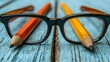 © Siti - Eyeglasses and Pencils on a Rustic Wooden Surface: A Still Life of Knowledge and Learning