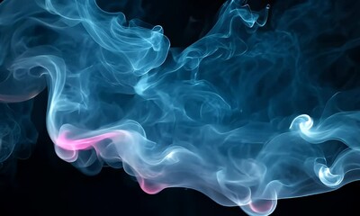 Wall Mural - Ethereal Swirling Smoke Patterns in Dark Background with Blue and Pink Hues Creating Fluid Dynamic Visual Effects