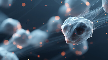 Poster - Microscopic cell structure with network connections for medical and scientific research use 3d rendering