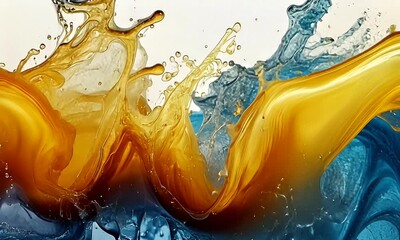 Wall Mural - Dynamic Water Splash in Shades of Blue and Orange Creating an Abstract Flow and Motion Effect