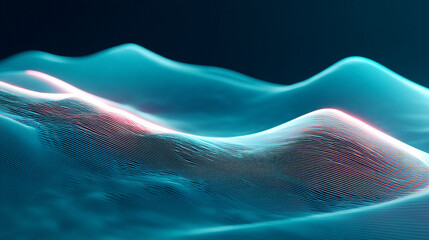Fototapete - Abstract wave background digital landscape with neon glow effect futuristic technology design concept