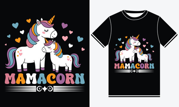 Mamacorn T-shirt Design, Mother Vector, Sunday Mother Daughter Typography, Mug Print, Appreciation Mother's Day T-shirt Design Template Print.