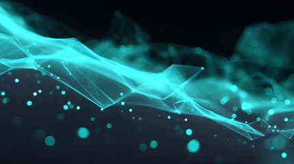 Fototapete - Abstract network technology background with connecting dots and lines teal color design