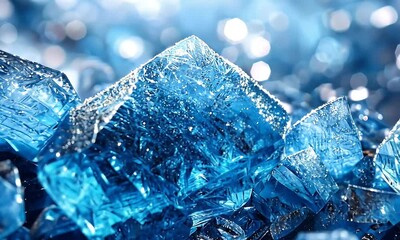 Wall Mural - closeup of shimmering blue crystals and gemstones with bokeh background creating a luxurious and ele