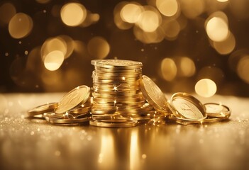 Wall Mural - celebration gold new background bokeh lights anniversary coins eve falling year wedding birthday christmas star galaxy bright snow glossy luxury winter nature shiny light pattern closeup yellow