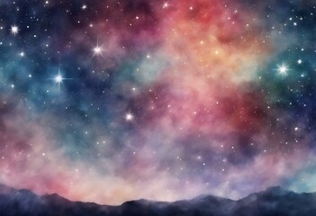 Wall Mural - stars space nebula background starry sky watercolor illustration painting nature grey earth galaxy h