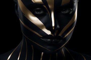 Poster - Elegant gold face design on a striking black background for a bold visual impact