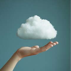 Poster - A hand holds a fluffy cloud, representing cloud computing.