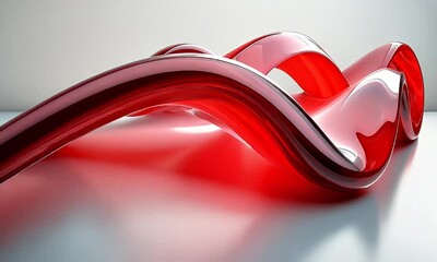 Wall Mural - Dynamic Abstract Fluid Red Waves Flowing Smoothly Across a Reflective Surface with Soft Lighting in Contemporary Art Style