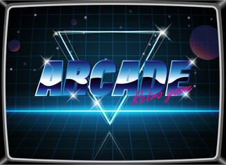 Aufkleber - Arcade retro game for game assets in vector illustrations.Retro Futurism Sci-Fi Background. glowing neon grid.and stars from vintage arcade comp	