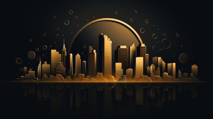 Poster - Stunning building silhouette with elegant gold outline against a dark background