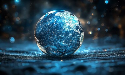 Wall Mural - Illuminated Blue Globe Surrounded by Sparkling Particles in an Abstract Cosmic Atmosphere