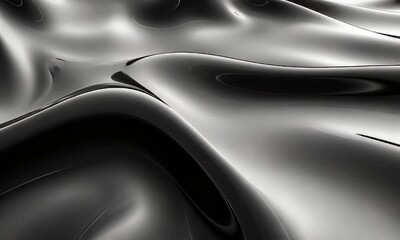 Wall Mural - Abstract Black Fluid Texture Flowing in Waves with Smooth Reflections and Elegant Light Highlights Creating a Dynamic Visual Experience