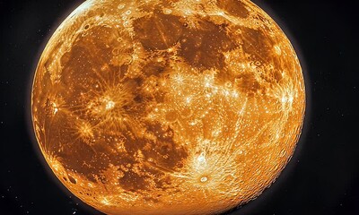 Wall Mural - Golden Glowing Moon Surrounded by Sparkling Stars in a Vast Night Sky with Celestial Wonders and Mystical Atmosphere
