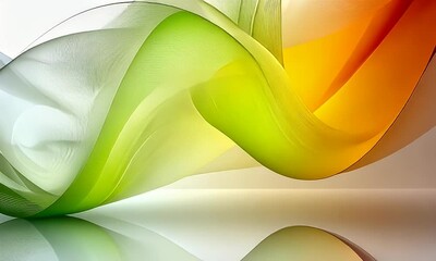 Wall Mural - Colorful Abstract Flowing Waves with Green, Orange, and Yellow Tones Reflecting Light and Creating a Soft and Tranquil Atmosphere