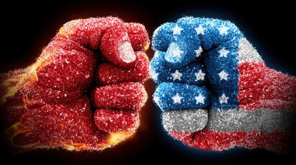 Aufkleber - Pair of red white and blue creative bacon illustrations representing fun and whimsical design in modern art