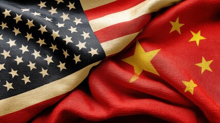 Poster - Flags of the united states and china illuminated side by side representing tensions in artificial intelligence command centers