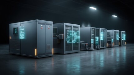 Poster - A row of servers functioning together to process identical ai code in the context of usa china cyber relations