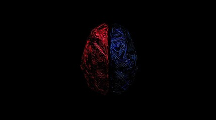Poster - A single glowing human brain half red and half blue illustrating the usa and china in the technology war