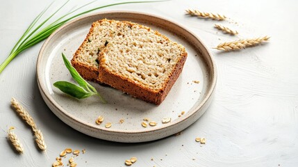 Poster - Fresh slice of homemade zucchini bread on ceramic plate, healthy dessert with rustic vibes