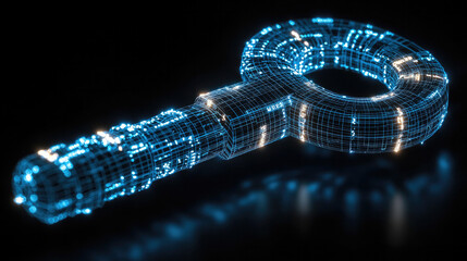 Poster - digital key rendered futuristic, wireframe style, showcasing intricate details and glowing elements. This abstract representation symbolizes security and technology, evoking sense of innovation