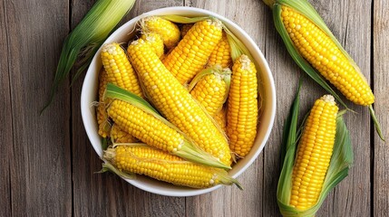Poster - Simple sweetcorn bowl on natural wood table, perfect plant-based meal presentation