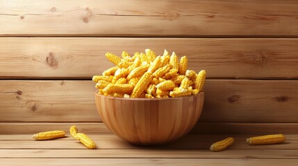 Poster - Simple sweetcorn bowl on natural wood table, perfect plant-based meal presentation