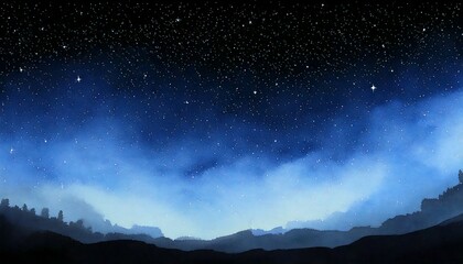Wall Mural - watercolor painting bright pastel black sky at night with soft gradations from light blue
