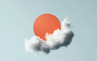 Poster - Abstract Orange Sun and White Cloud on Light Blue