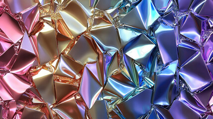 Leinwandbilder - vibrant and colorful abstract background featuring crumpled metallic foil in shades of pink, gold, and blue, creating holographic effect that adds depth and visual interest