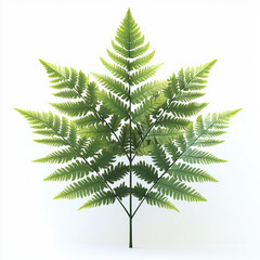 Poster - single fern plant isolated on white background, showcasing its vibrant green leaves and intricate structure, perfect for nature themed designs or botanical illustrations