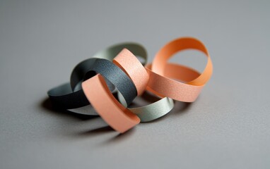 Poster - Intertwined Peach Gray and Black Paper Ribbons
