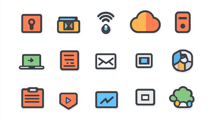 Poster - Set of colorful flat ui icons for web design and mobile app development user interface design elements