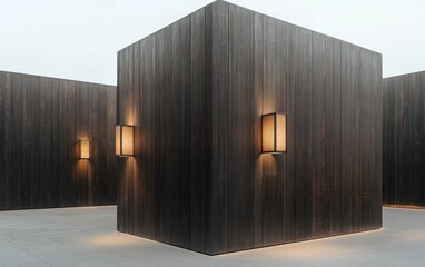 Poster - Dark Brown Textured Cube Structure with Subtle