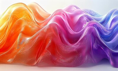 Wall Mural - Abstract Flowing Waves of Colorful Silk Textures in Gradient Hues of Orange Pink and Purple with Shimmering Surface and Smooth Movement