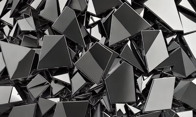Wall Mural - abstract composition of metallic geometric shapes in black with reflective surfaces creating a dynam