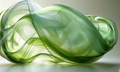 Wall Mural - Elegant Green Fluid Shapes Flowing Gracefully Against a Soft Background with Subtle Light Reflections Highlighting the Translucent Texture
