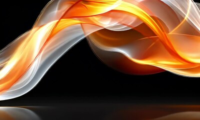 Wall Mural - Dynamic Abstract Waves of Orange and White Light Flowing Smoothly Against a Black Background