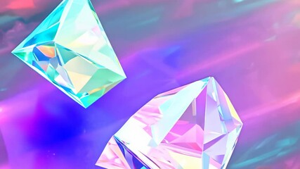 Poster - Abstract holographic crystal shapes in motion on iridiscent violet background