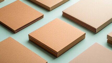 Leinwandbilder - A variety of brown cardboard packages of different sizes are neatly arranged on a clean white surface, creating a well-organized layout for delivery themes