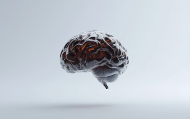 Poster - Abstract Metallic Brain 3D Render with Glowing
