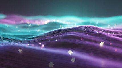 Wall Mural - a surreal topographic wave of sound and light, glowing violet and turquoise layers in a smooth digit