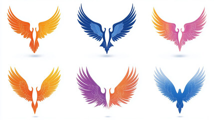 Poster - Phoenix bird logo design collection colorful winged mythical creature illustration set vector art graphic