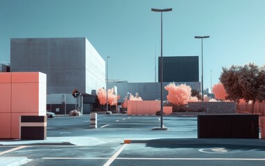 Poster - Empty Parking Lot Infrared Modern Architecture
