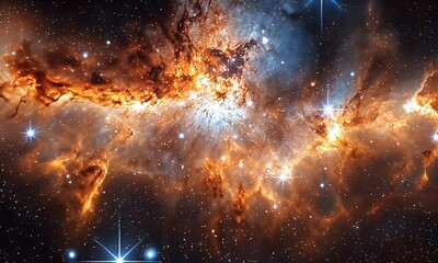 Wall Mural - Vibrant Cosmic Nebula with Fiery Orange and Deep Blue Gas Clouds Against a Star-Studded Background in the Expansive Universe