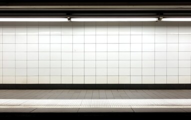 Poster - Clean White Subway Station Wall with Fluorescent