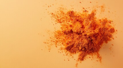Aufkleber - Chili powder bursts against a soft yellow backdrop, with particles suspended in mid-air, capturing the essence of spice and flavor in a lively display