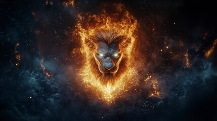 Aufkleber - Regal lion's fiery gaze ethereal realm digital art fantasy environment close-up view majestic concept