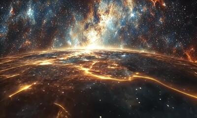 Wall Mural - Stunning Cosmic Landscape of a Bright Galactic Horizon Illuminated with Stars and Energy in the Depths of Space