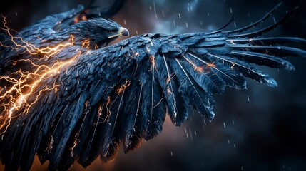 Poster - Majestic impundulus wings in motion enigmatic forest close-up capture dynamic environment artistic perspective